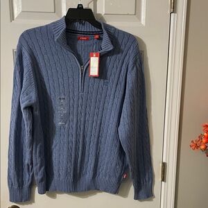 Men's Blue IZOD Zip Up Blue Cable Knit Sweater Size Large